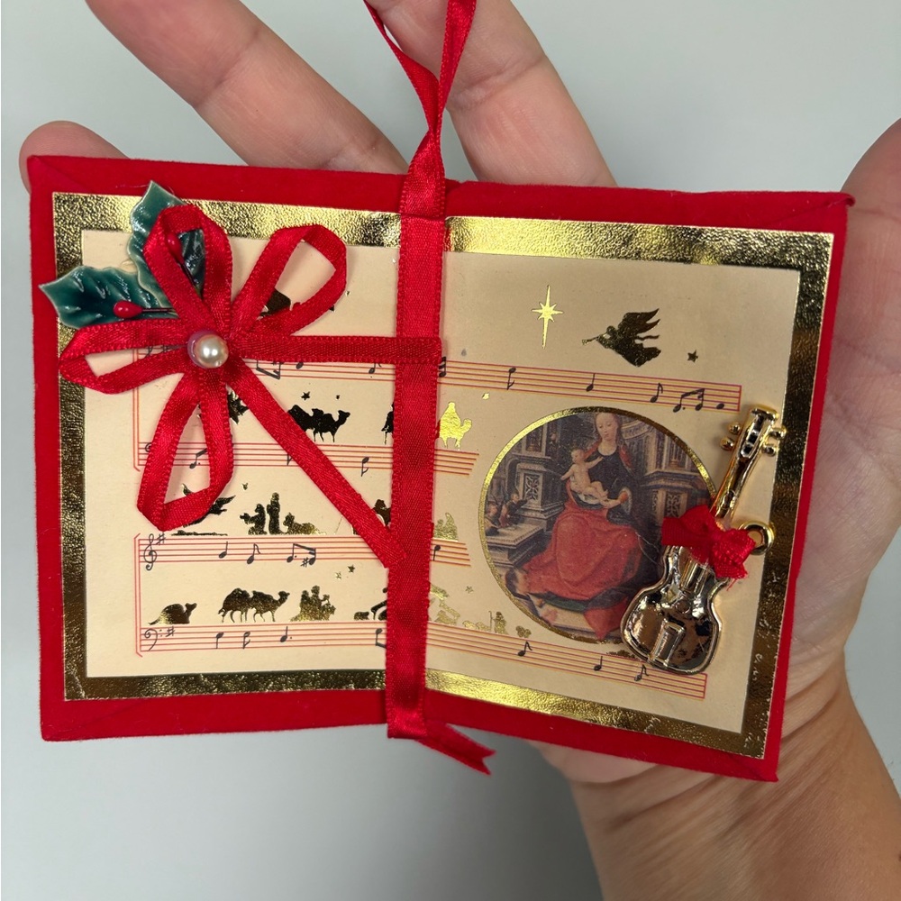 Vintage Red Velvet Song Book Sheet Music Christmas Ornaments -set of 3